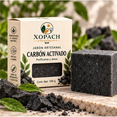 Jabón artesanal Carbón Activado XOPACH 100 g — imagen editorial
