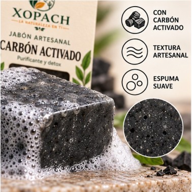 Detalle de Jabón artesanal Carbón Activado XOPACH 100 g