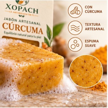 Detalle de Jabón artesanal Cúrcuma XOPACH 100 g