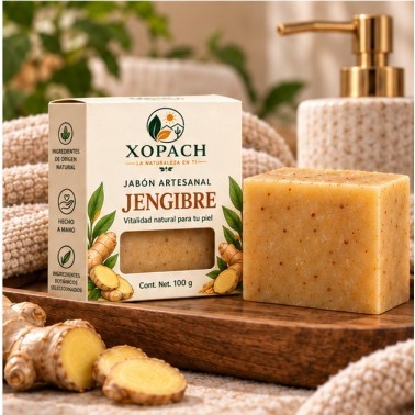 Jabón artesanal Jengibre XOPACH 100 g — imagen ambientada