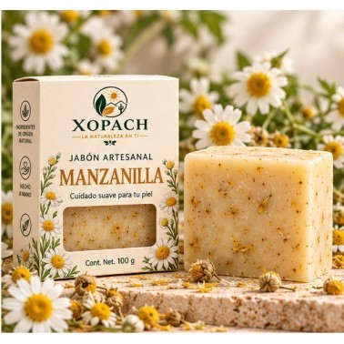Jabón artesanal Manzanilla XOPACH 100 g — imagen editorial