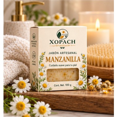 Jabón artesanal Manzanilla XOPACH 100 g — imagen ambientada