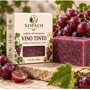 Jabón artesanal Vino Tinto XOPACH 100 g — imagen editorial