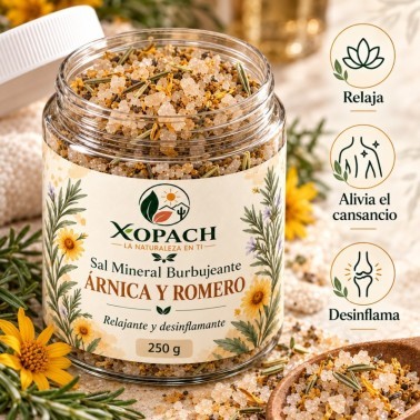Detalle de Sal Mineral Burbujeante Árnica y Romero XOPACH 250 g