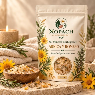 Sal Mineral Burbujeante Árnica y Romero XOPACH 500 g — imagen editorial