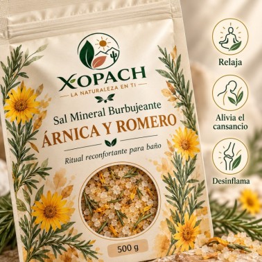 Detalle de Sal Mineral Burbujeante Árnica y Romero XOPACH 500 g