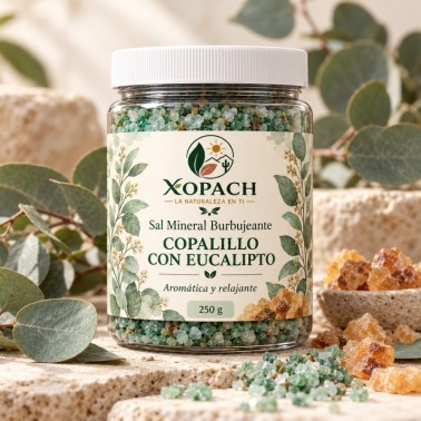 Sal Mineral Burbujeante Copalillo con Eucalipto XOPACH 250 g — imagen editorial