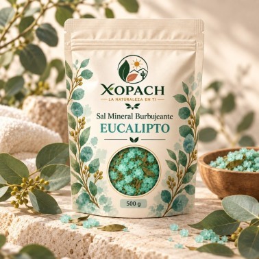 Sal Mineral Burbujeante Eucalipto XOPACH 500 g — imagen editorial
