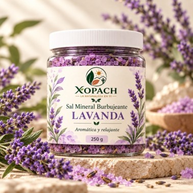 Sal Mineral Burbujeante Lavanda XOPACH 250 g — imagen editorial