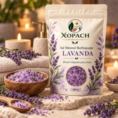 Sal Mineral Burbujeante Lavanda XOPACH 500 g — imagen editorial