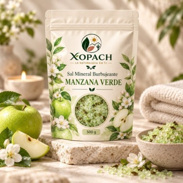 Sal Mineral Burbujeante Manzana Verde XOPACH 500 g — imagen editorial