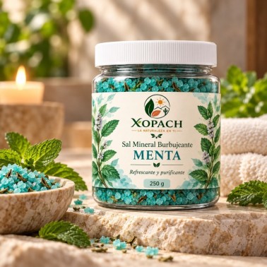 Sal Mineral Burbujeante Menta XOPACH 250 g — imagen editorial