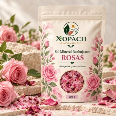 Sal Mineral Burbujeante Rosas XOPACH 500 g — imagen editorial