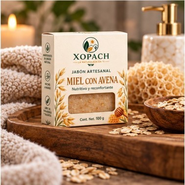 Jabón artesanal Miel con Avena XOPACH 100 g — imagen ambientada